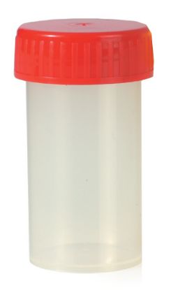 Specimen Container Red Screw On Cap 60Cc 35X70mm x 10